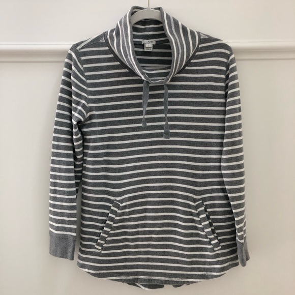 J. Crew Striped Funnelneck Pockets Waffle Knit Sweatshirt - Picture 2 of 16